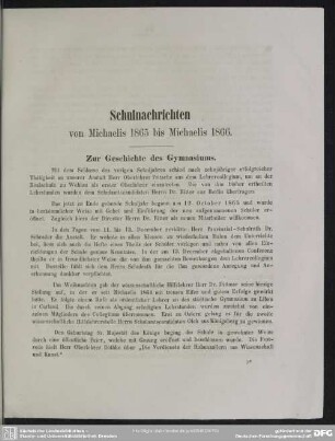 Schulnachrichten von Michaelis 1865 bis Michaelis 1866
