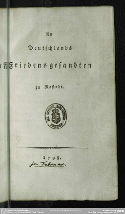 An Deutschlands Friedensgesandten zu Rastadt