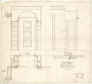 Littmann, Max; Bocksberg; Hofgut, Landhaus - Türnische mit Wandschränken im Speisezimmer (Grundriss, Schnitte, Details)