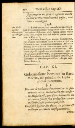 Cap. XI. De Gubernatione hominis in statu Miseriae, ubi primùm de Lapsu primor. parentum.