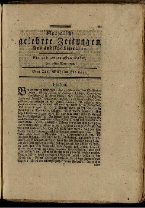 Ein und zwanzigstes Stück, den 26ten May 1792.