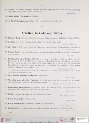 Arbeiten in Gold und Silber (Nr. 270 - 294)