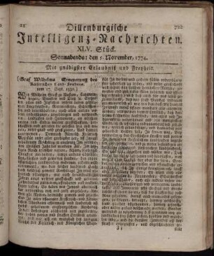 Sonnabends: den 5. November 1774.