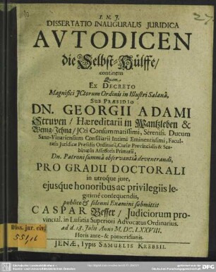 Dissertatio inauguralis juridica: Avtodicen