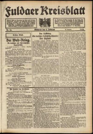 Erste Ausgabe vom Mittwoch, den 02. Februar 1916.