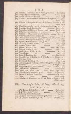 Fifth Evening's Sale, Friday, March 23.