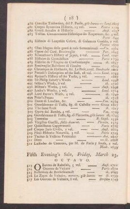Fifth Evening's Sale, Friday, March 23.