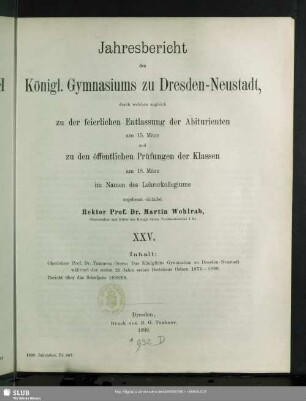 25.1898/99: Jahresbericht des Königl. Gymnasiums zu Dresden-Neustadt : Schuljahr Ostern ... bis Ostern ...