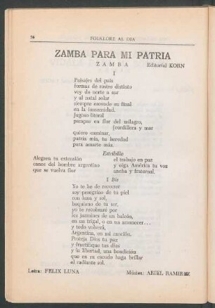 Zamba para mit patria : Zamba. - Editorial Korn
