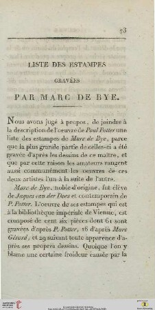 Liste des estampes gravées par Marc de Bye