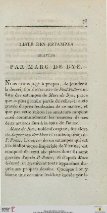 Liste des estampes gravées par Marc de Bye