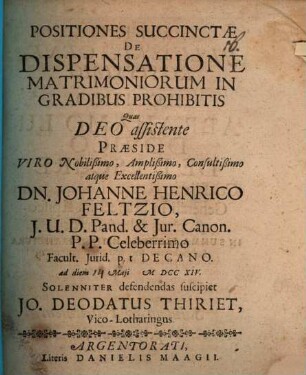 Positiones succinctae de dispensatione matrimoniorum in gradibus prohibitis