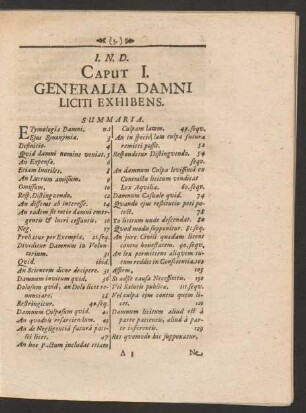 I. N. D. Caput I. Generalia Damni Liciti Exhibens.
