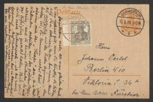 Postkarte an Otto Fürstner : 11.03.1919
