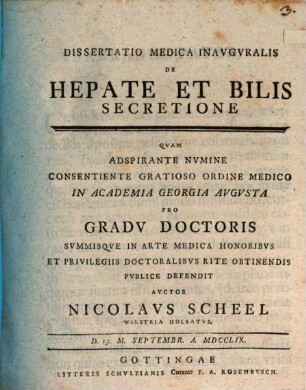 Diss. med. inaug. de hepate et bilis secretione