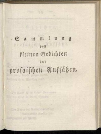 Sammlung von kleinen Gedichten und prosaischen Aufsätzen.