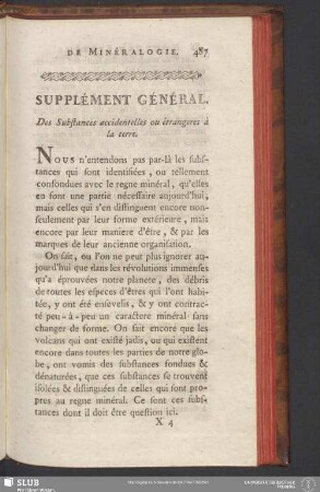 Supplément Général. Des Substances accidentelles ou étrangeres à la terre