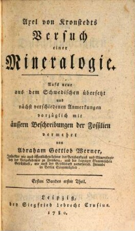 Axel von Kronstedts Versuch einer Mineralogie. 1,1
