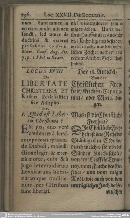 Locus XVIII. De Libertate Christiana Et Ritibus Ecclesiasticis sive Adiaphoris