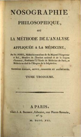 Nosographie philosophique, ou la méthode de l'analyse appliquée a la médecine, 3