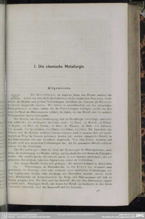 I. Die chemische Metallurgie