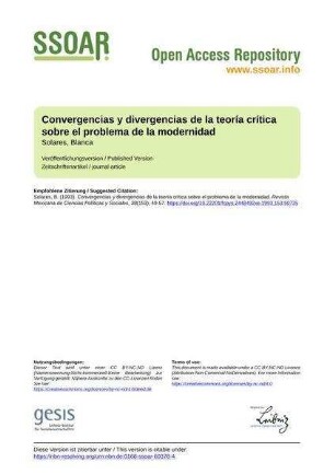 Convergencias y divergencias de la teoría crítica sobre el problema de la modernidad