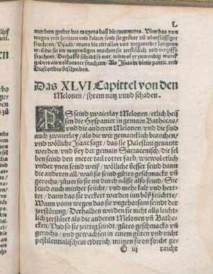 Das XLVI Capittel von den Melonen/ ihrem nutz vnnd schaden.