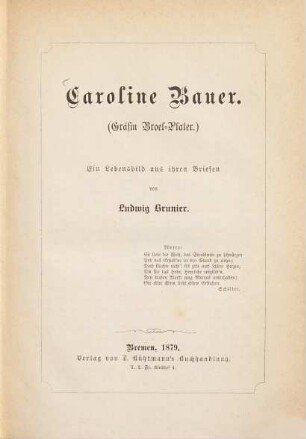 Caroline Bauer : (Gräfin Broel-Plater). Ein Lebensbild aus ihren Briefen