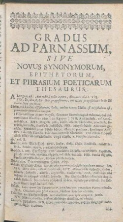 Gradus Ad Parnassum, Sive Novus Synonymorum, Epithetorum, Et Phrasium Poeticarum Thesaurus.