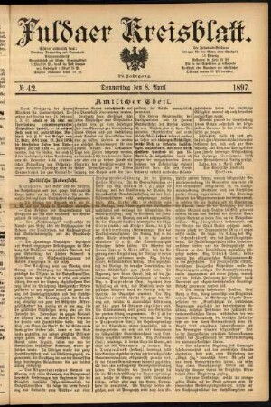 Erste Ausgabe vom Donnerstag, den 08. April 1897.