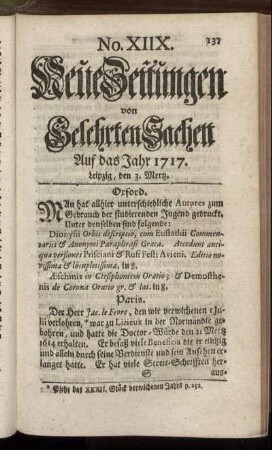 No. XIIX. Leipzig, den 3. Mertz. - No. XXVI. Leipzig, den 31. Mertz.