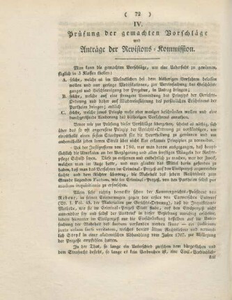 IV. Prüfung der gemachten Vorschläge und Anträge der Revisions-Kommission
