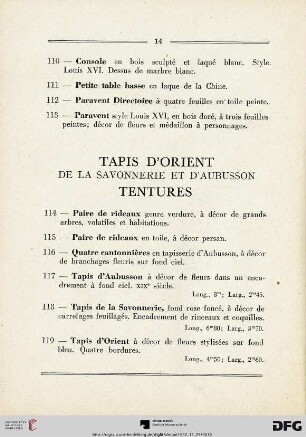 Tapis d'orient de la savonnerie et d'aubusson tentures (Nr. 114-139)