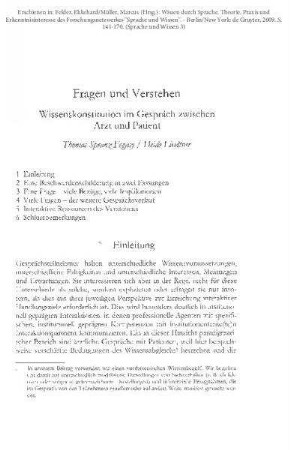 Fragen und Verstehen. Wissenskonstitution im Gespräch zwischen Arzt und Patient