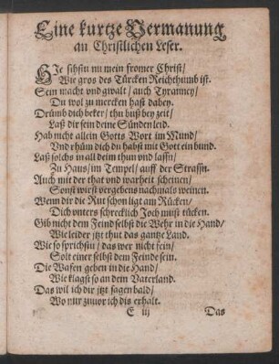 Ein kurtze Vermanung an Christlichen Leser.