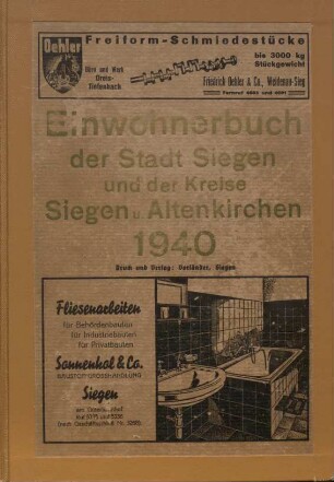 Einwohnerbuch der Stadt Siegen und der Kreise Siegen und Altenkirchen 1940