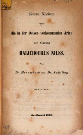 Kurze Notizen über die in der Ostsee vorkommenden Arten der Gattung Halichoerus Nilss