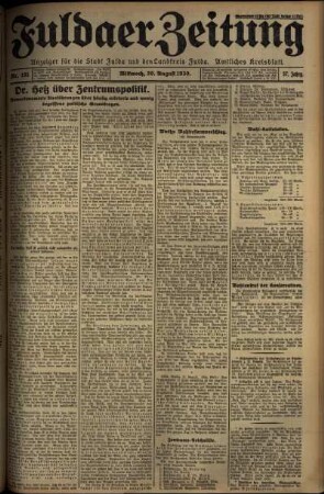 Erste Ausgabe vom Mittwoch, den 20. August 1930.