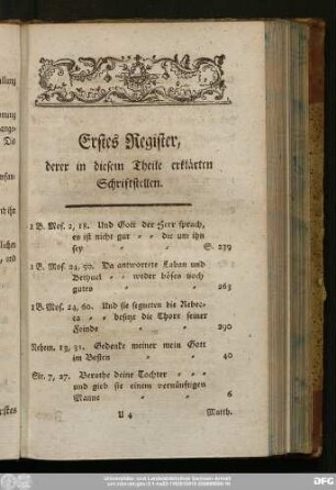 Erstes Register, derer in diesem Theile erklärten Schriftstellen.