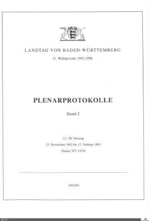 67: Landtag Baden-Württemberg, Protokolle, 1992-1993, Bd. 2