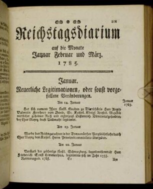 Reichstagsdiarium auf die Monate Januar Februar und März. 1785.