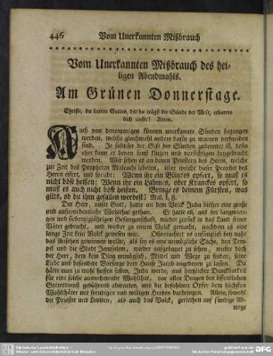 Am Grünen Donnerstage : Vom Unerkannten Mißbrauch des heiligen Abendmahls