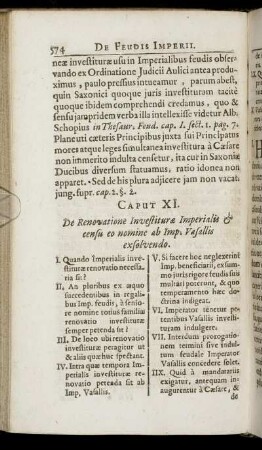 Caput XI. De Renovatione Investituræ Imperialis & censu eo nomine ab Imp. Vasallis exsolendo.