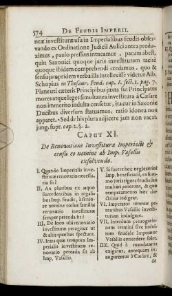 Caput XI. De Renovatione Investituræ Imperialis & censu eo nomine ab Imp. Vasallis exsolendo.