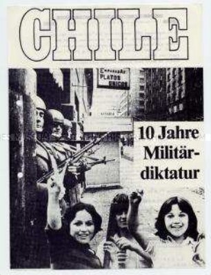 Flugblatt mit Veranstaltungsplan der Aktion-Dritte-Welt zum 10. Jahrestag der Militärdiktatur in Chile