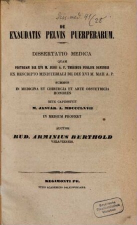 De exsudatis pelvis puerperarum : Diss. inaug.