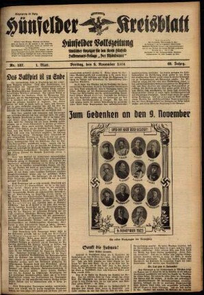 Erste Ausgabe vom Freitag, den 09. November 1934.