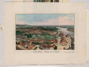 Ansicht von Dresden, Blick aus der Vogelperspektive in Höhe des Hausmannsturmes nach Nordwesten