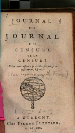 Journal du journal ou Censure de la censure, 1670
