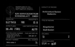 Verzeichnis der in der Stadt Budissin [Bautzen] wesentlich wohnhaften unangesessenen Bürger